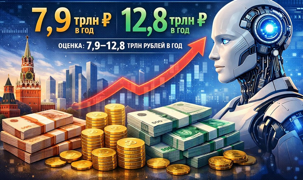 Суммарный финансовый эффект от внедрения ИИ к 2030 году может составить до 12,8 трлн руб. в год