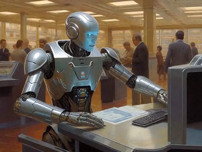 Leonardo_Vision_XL_A_futuristic_robot_does_the_work_of_a_bank_0.webp