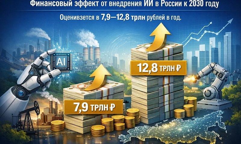 Суммарный финансовый эффект от внедрения ИИ к 2030 году может составить до 12,8 трлн руб. в год